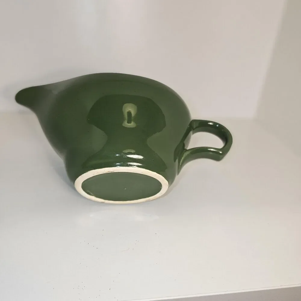 Vintage Green Ceramic Gravy Boat | Mid-Century Farmhouse Serving Dish